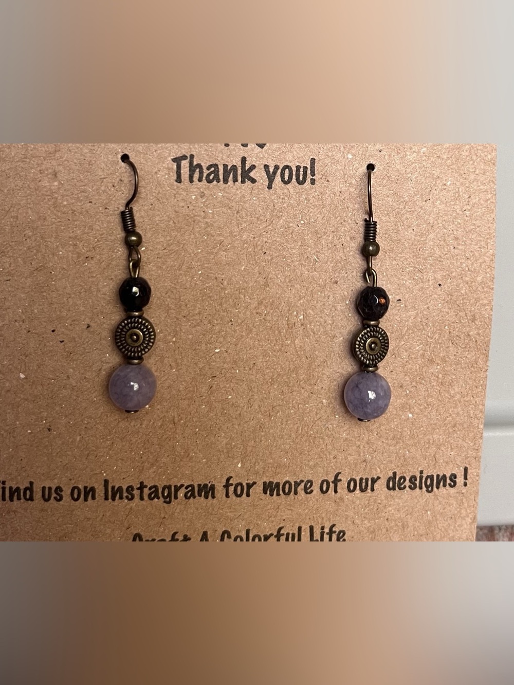 Purple & Black Beaded Dangle Earrings NWT